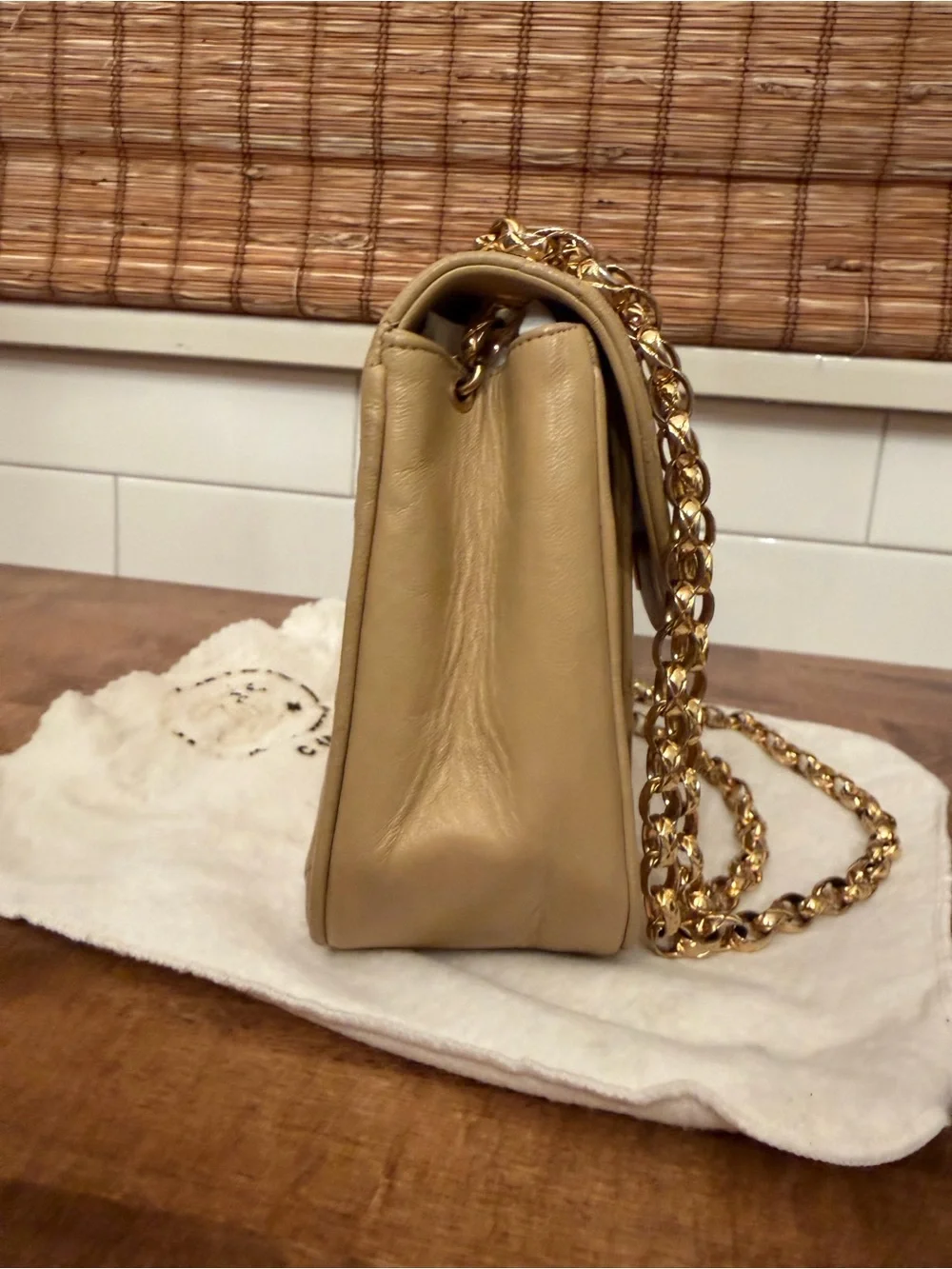 CHANEL Quilted Shoulder Bag in Tan with Gold Hardware